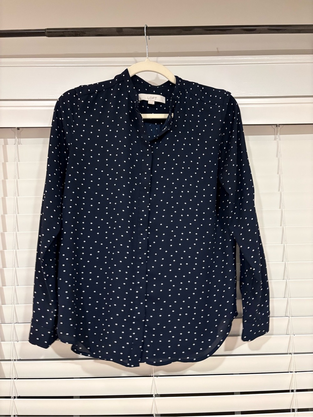 LOFT Navy Blue Polka Dot Button-Up Shirt